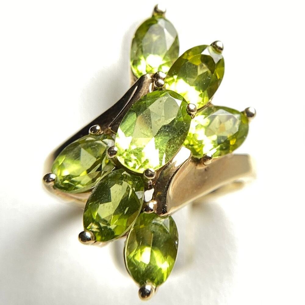 10K Yellow Gold Peridot Cluster Ring Marquise Green Stones Size 5.75 - Picture 8 of 12